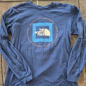 The North Face Navy Long Sleeve Logo Tee with Light Blue Accent